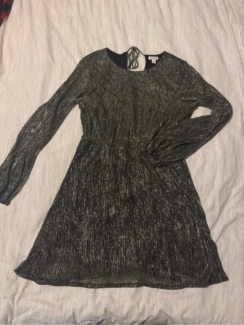Xhilaration Black & Gold Long-Sleeve Metallic Tie-Back Dress